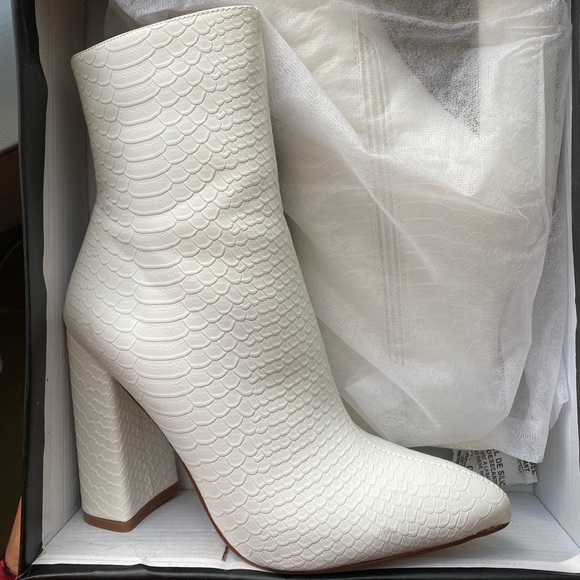 white faux snake ankle boot